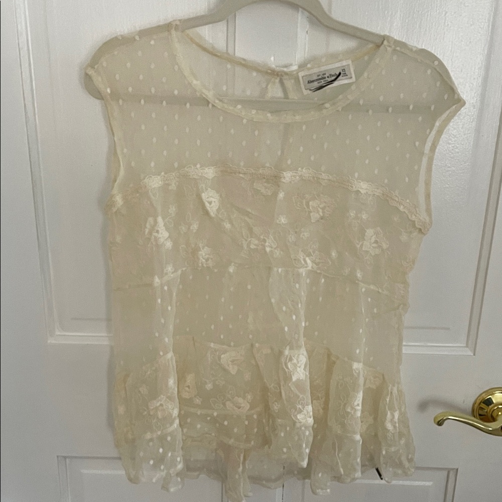 Abercrombie & Fitch Ivory Swiss Dot and Lace Blouse